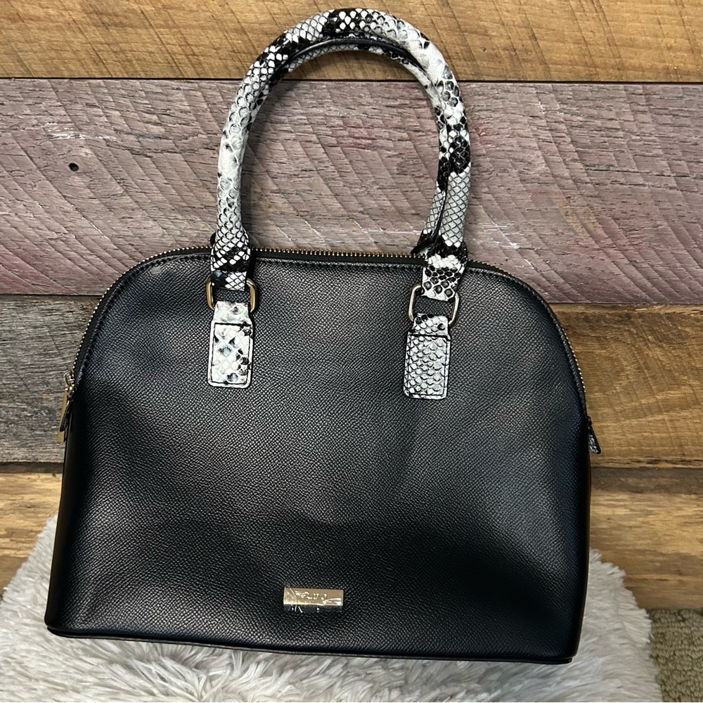 ALDO Black Satchel Handbag with Snake Print Handles & Crossbody Strap - Picture 7 of 9